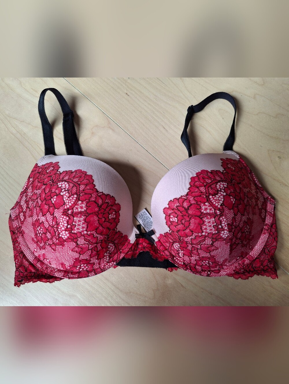 NWOT Victoria's Secret Pink Bra with Red Lace and Black Straps